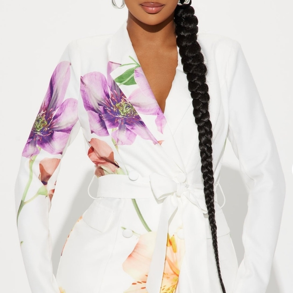 Fashion Nova Floral Blazer - White and Purple